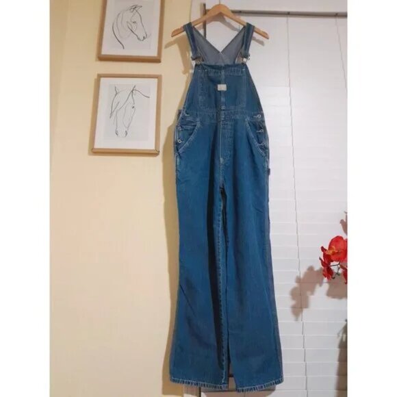Vintage Y2k Old Navy 2001 Women's Wide Leg Carpenter Denim Overalls Size M - Picture 2 of 5